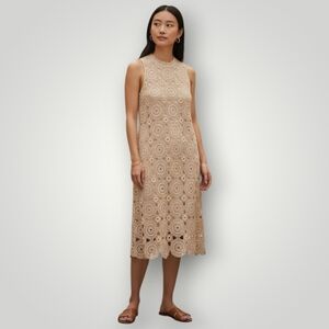 Free‎ People Dress Womens 2 Cream Crochet Lace Lined Sleeveless High Neck
